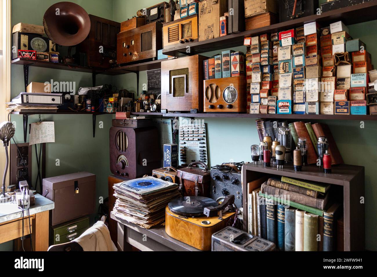 Interior of Gripton's Radio Stores, a 1930s recreation of a radio shop at Black Country Living Museum, Dudley, England Stock Photo