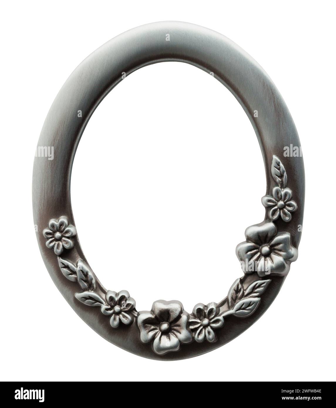 Floral Silver Picture Frame Cut Out oin White. Stock Photo