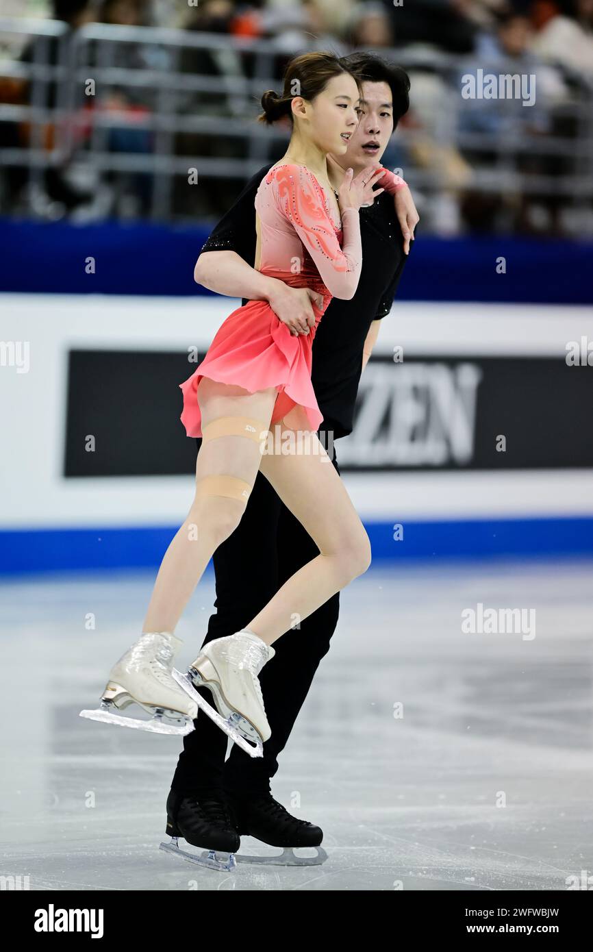 Yuchen WANG & Lei ZHU (CHN), during Pairs Short Program, at the ISU ...
