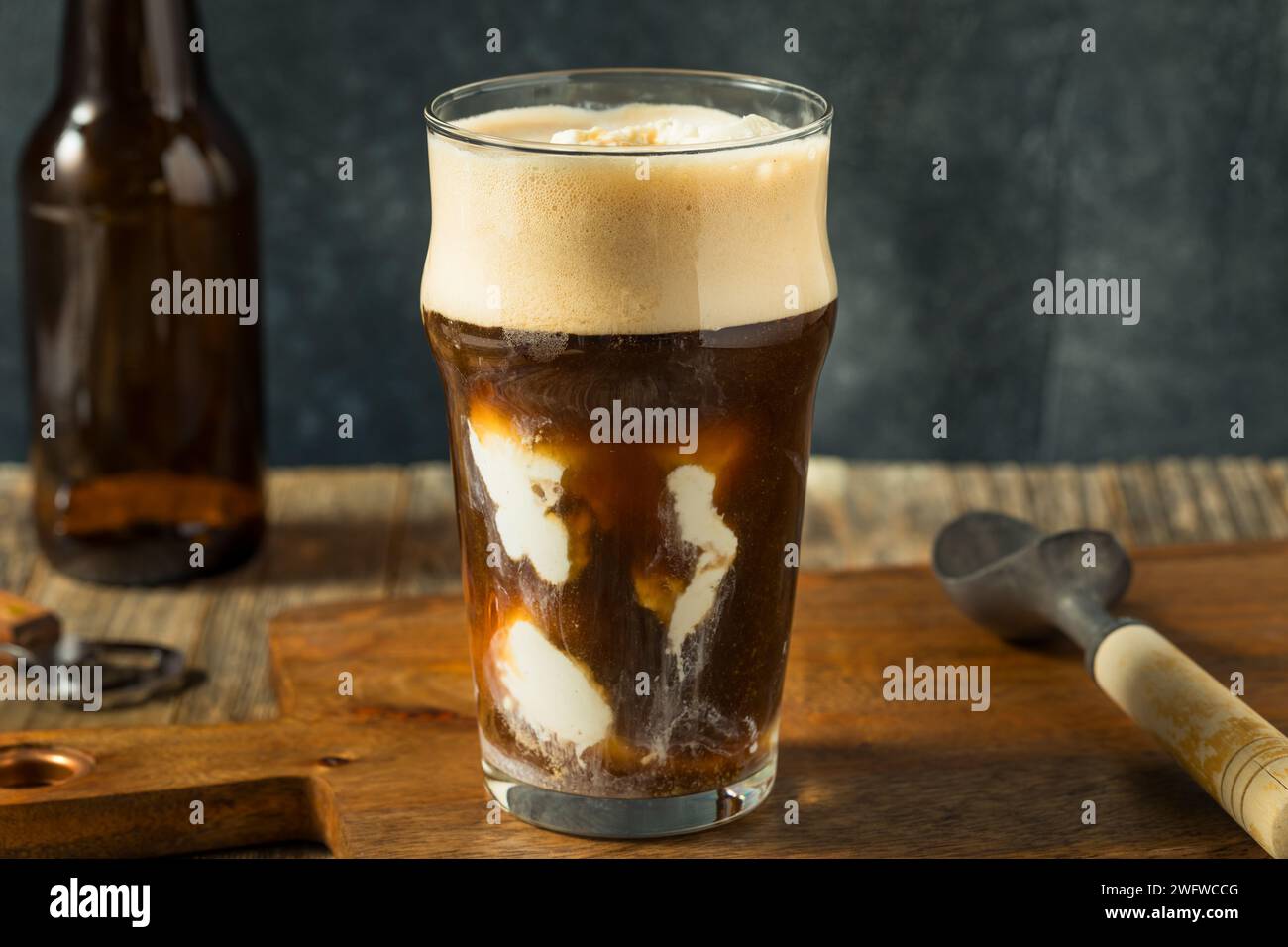 Frozen Boozy Irish Stout Beer Ice Cream Float in a Pint Glass Stock