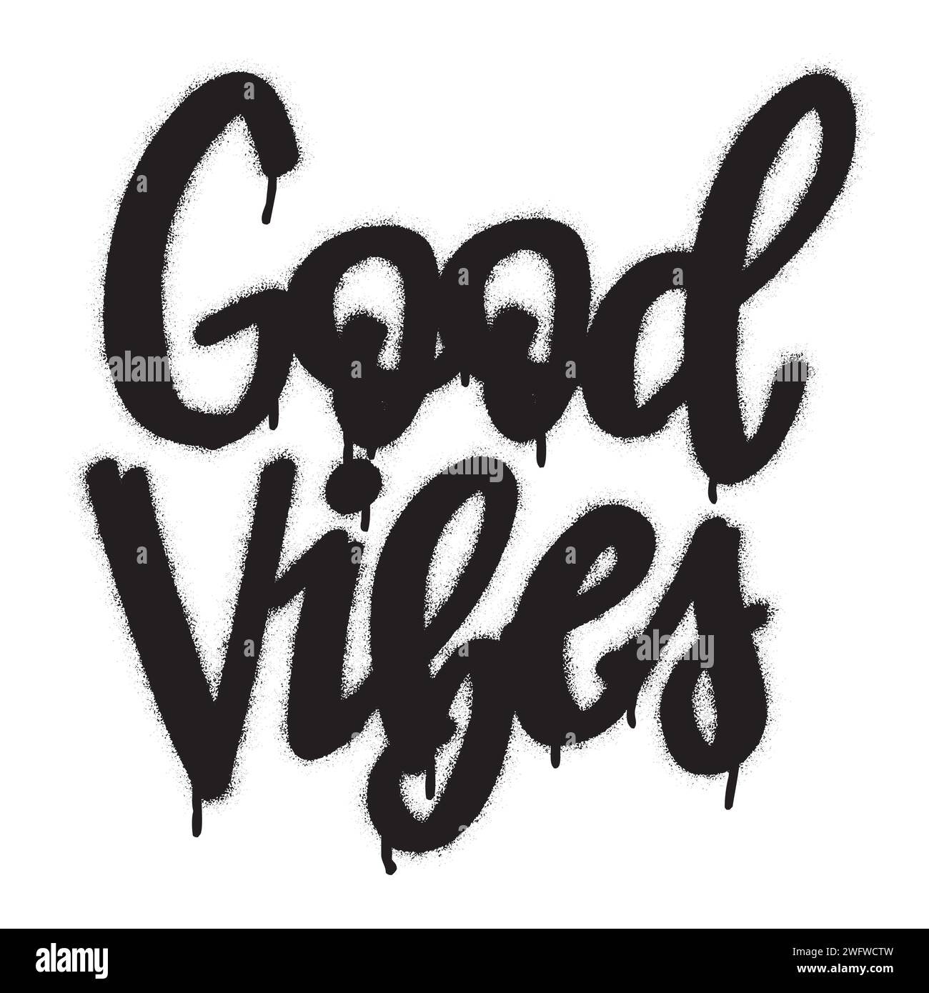 Isolated spray paint graffiti phrase GOOD VIBES over white Stock Vector