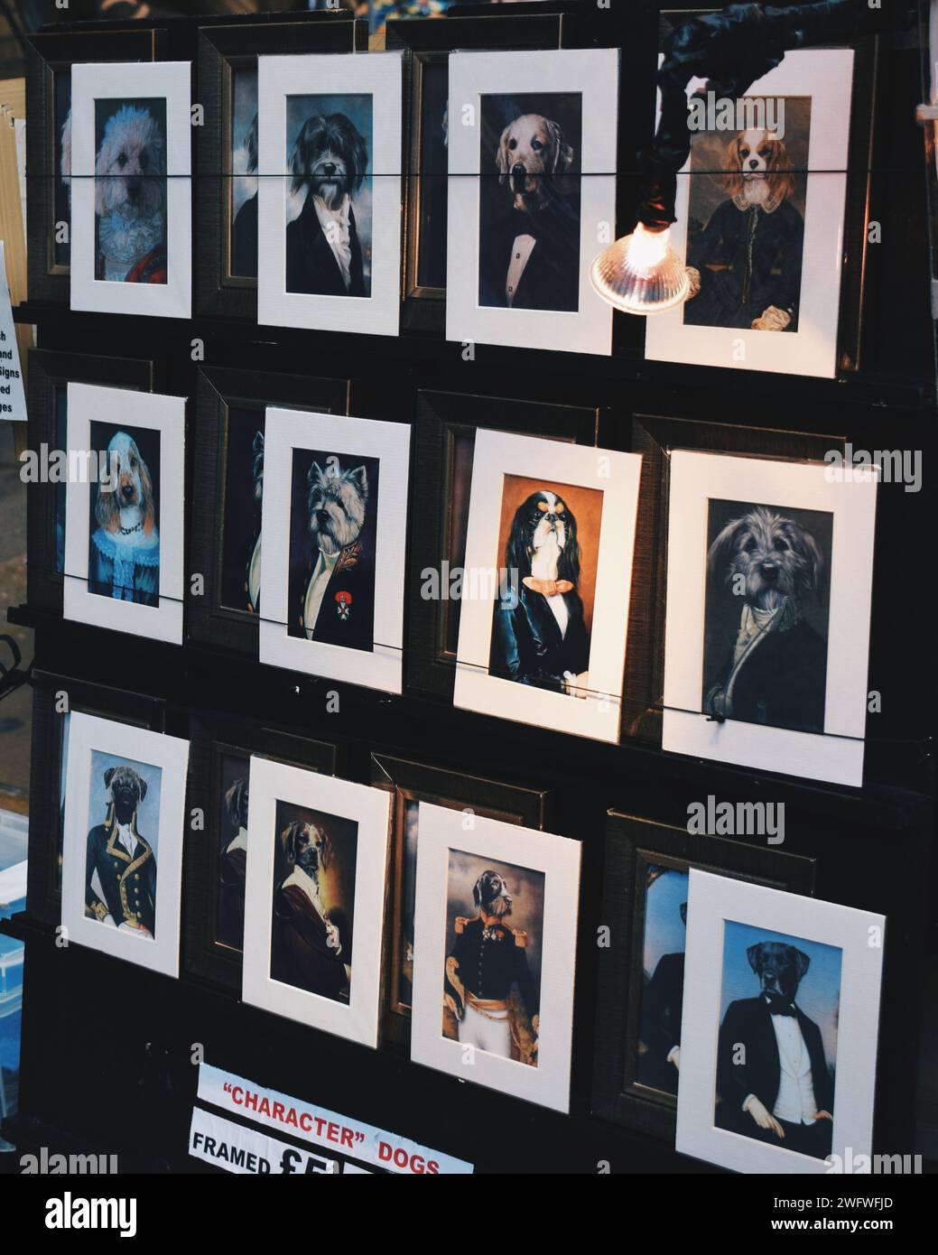 dog caricatures at a street art stall in London, England, on October 16, 2017 Stock Photo