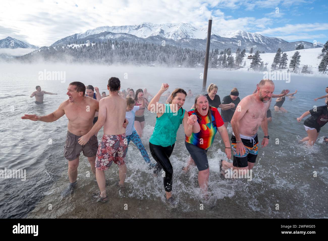 New Years Polar Bear plunge, Wallowa Lake, Oregon Stock Photo Alamy