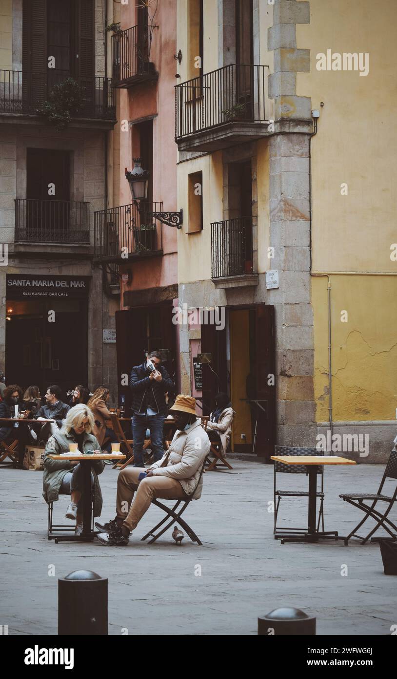 terrace in the center of Barcelona in Spain on September 20, 2021 Stock Photo