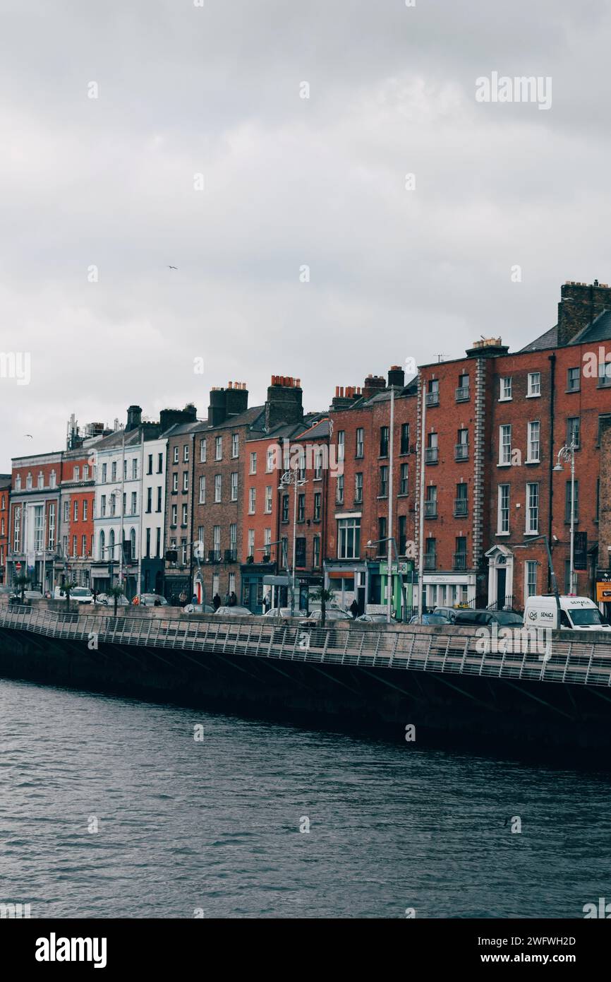 houses on the river walk in the center of Dublin in Ireland on November 20, 2018 Stock Photo