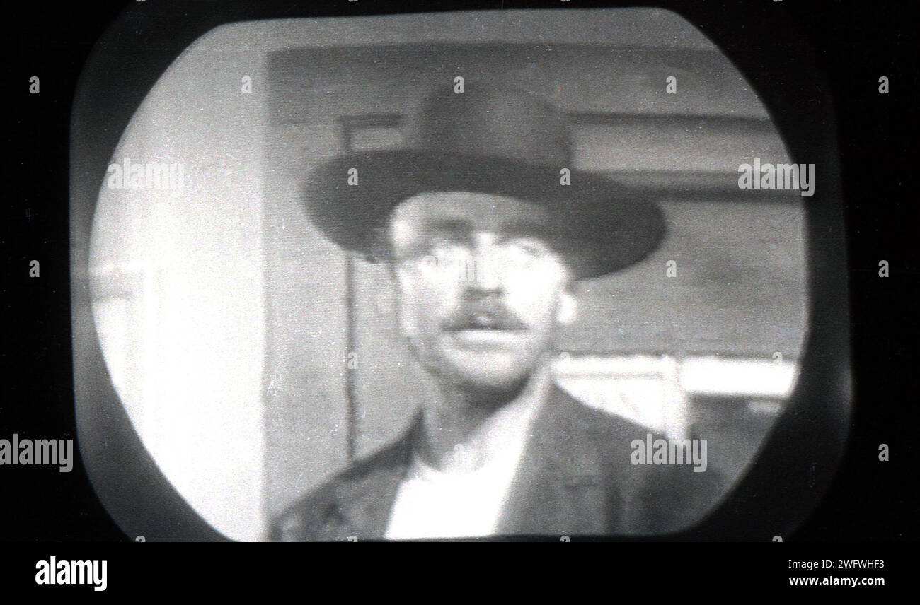 1960s, historical, a small television screen of the era, showing the American western programme Bonanza, a popular TV series of the day, England, UK. Stock Photo