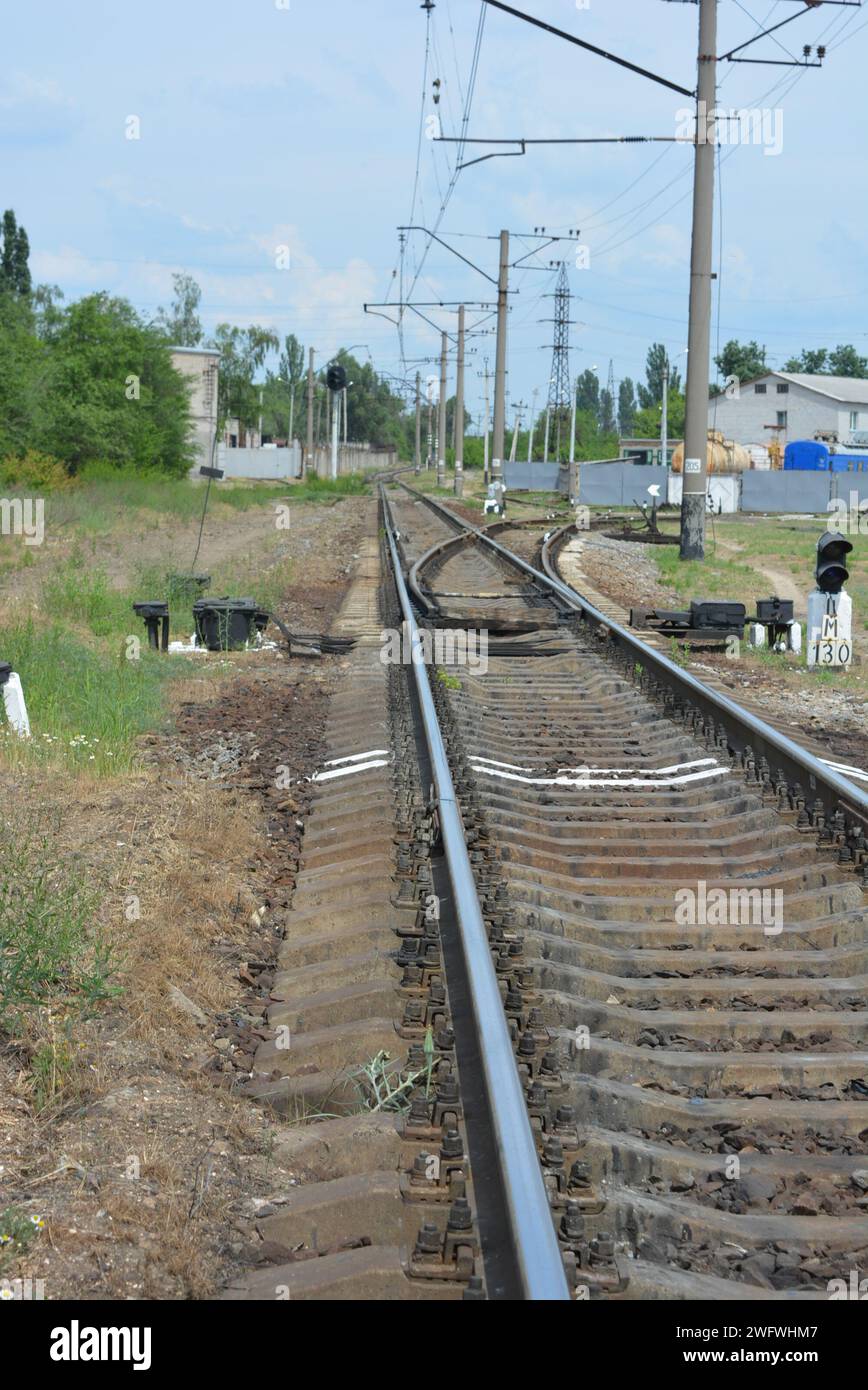Railway tracks, electric lines, metal rails on which electric trains