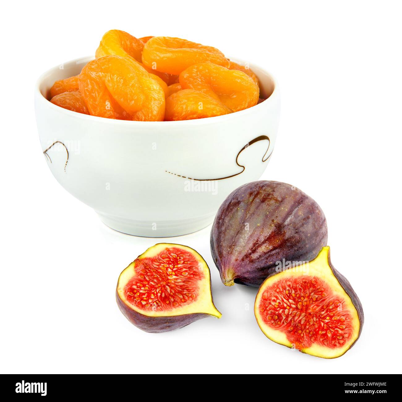 Figs and dried apricots isolated on white background. Collage Stock Photo Alamy