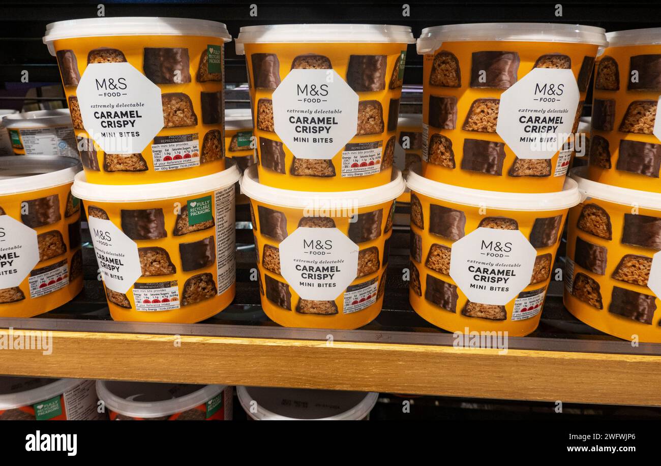Containers of Caramel Crispy on shelf at Liverpool ONE M&S Stock Photo ...