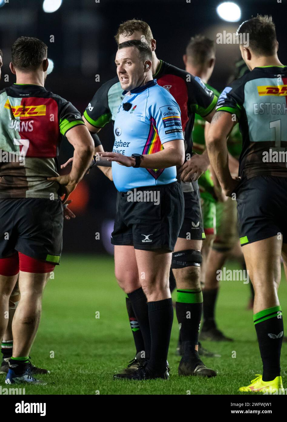 Referee Tom Foley in action during Harlequins vs Leicester Tigers, The