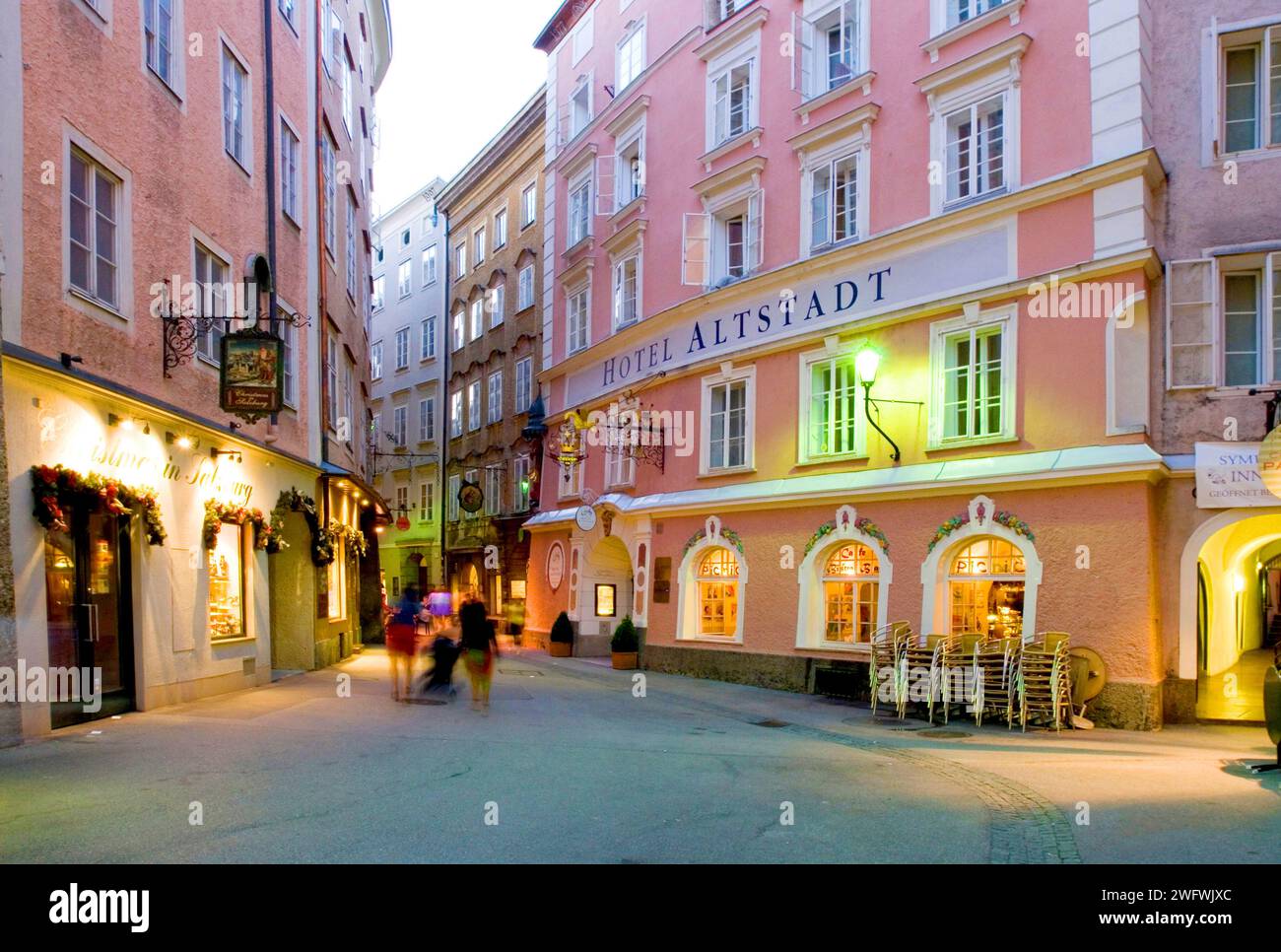 Judengasse in the evening, Salzburg, Austria Stock Photo