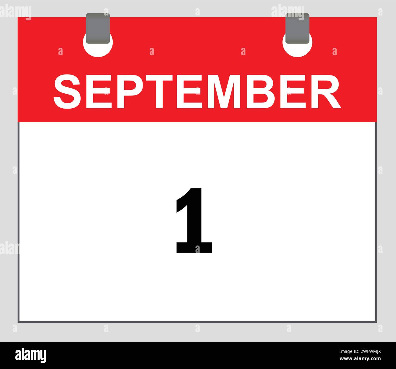 September first, Calendar icon Red and white, calender vector, date icon symbol, Schedule icon, Stock Vector