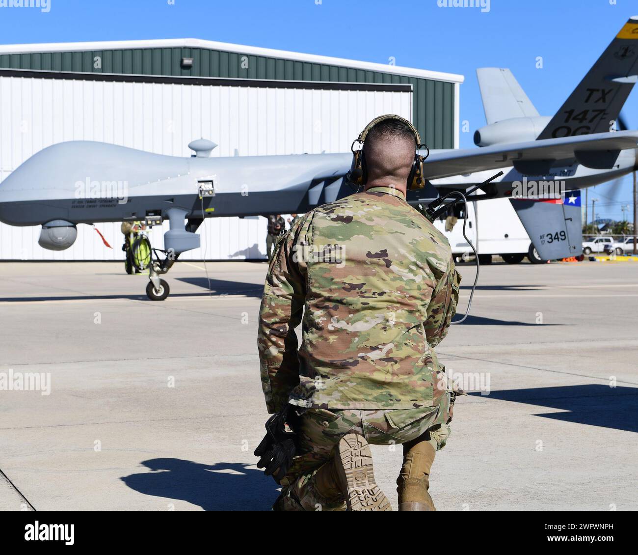 A member of the 147th Attack Wing Aircraft Maintenance Squadron watches
