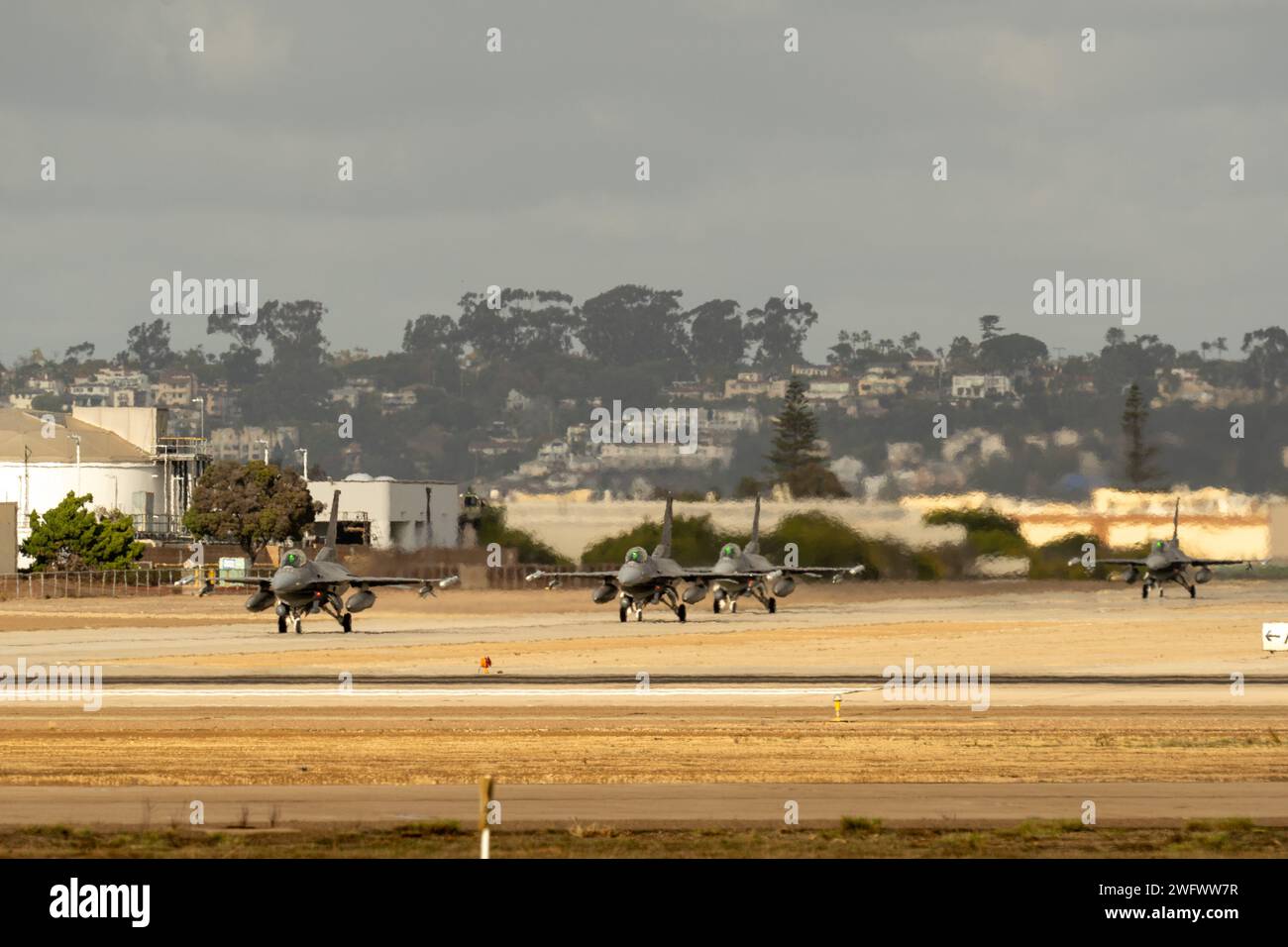 Four 175th Fighter Squadron F-16s Fighting Falcons taxis prior to ...