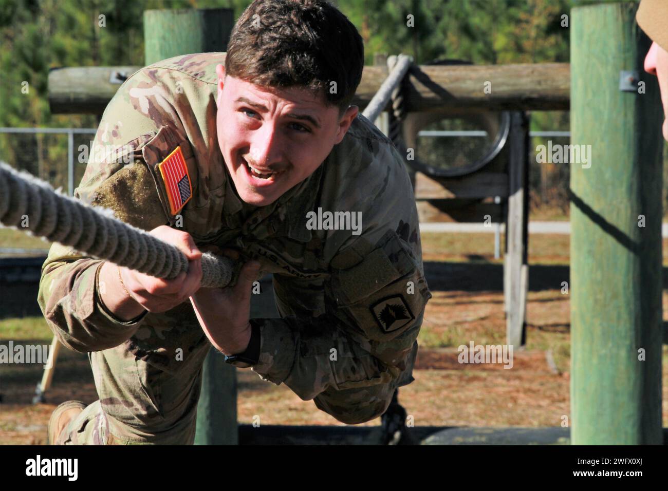 Brigade Ropes Sgt. Leidle, a Soldier with B/3-116th Field Artillery Battalion ...