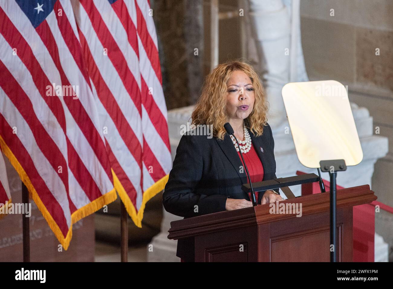 Washington, United States Of America. 01st Feb, 2024. United States Representative Lucy McBath (Democrat of Georgia) speaks at the National Prayer Breakfast Foundation's annual event in Statuary Hall in the Capitol building in Washington, DC on Thursday, February 1st, 2024.Credit: Annabelle Gordon/CNP/Sipa USA Credit: Sipa USA/Alamy Live News Stock Photo