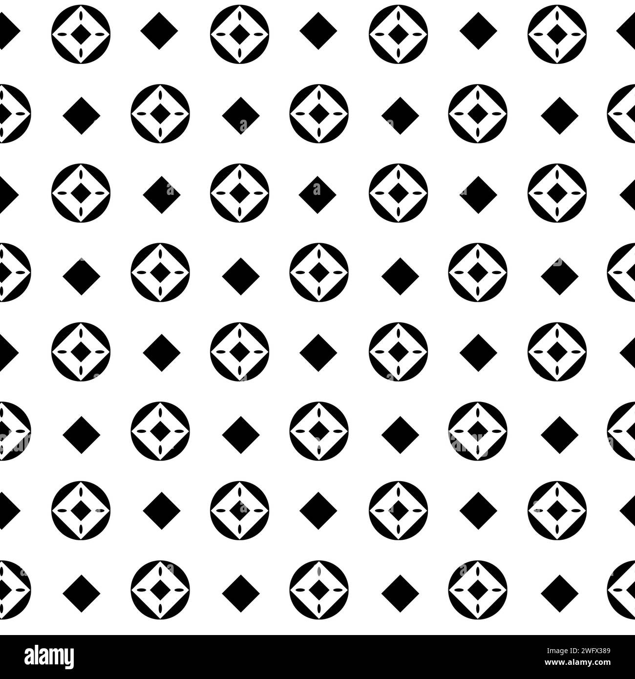 Abstract geometric pattern. Black and white circles and rhombus print Stock Photo