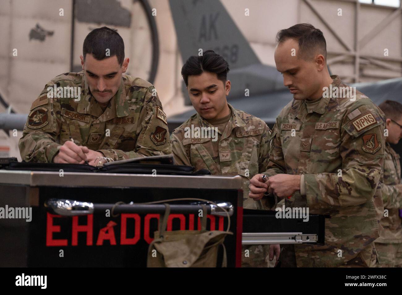 U.S. Air Force Airmen assigned to the 18th Aircraft Maintenance Unit ...
