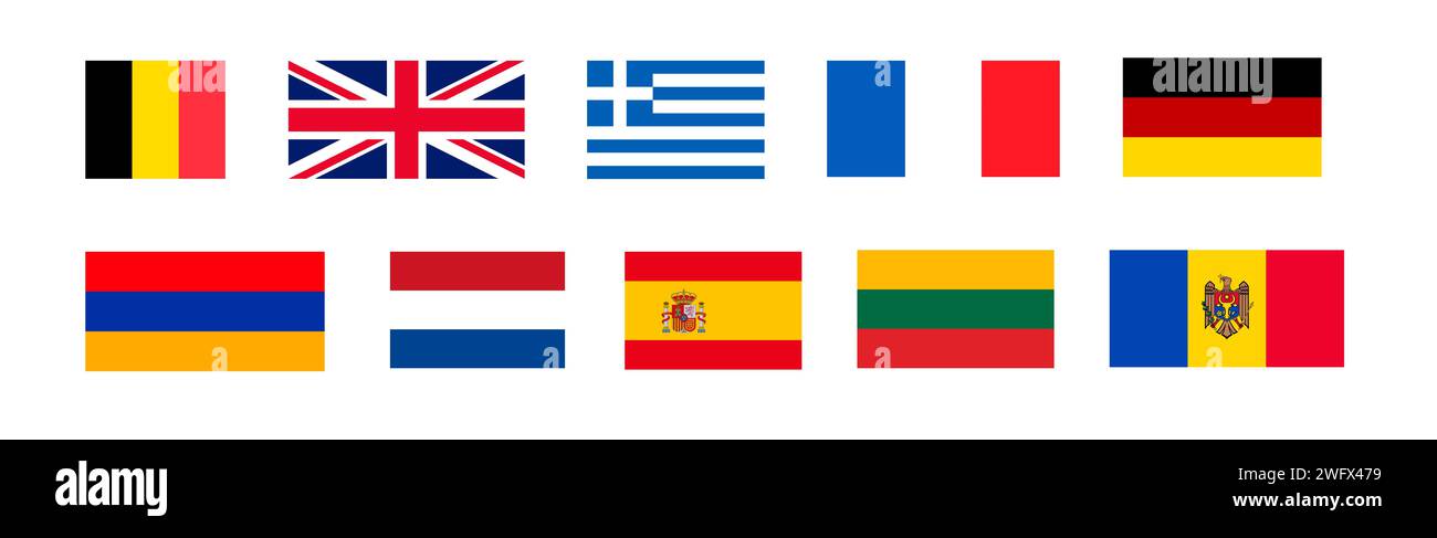 Set of flags of countries of the world. Flags collection. Set of flags illustration isolated on white background Stock Photo