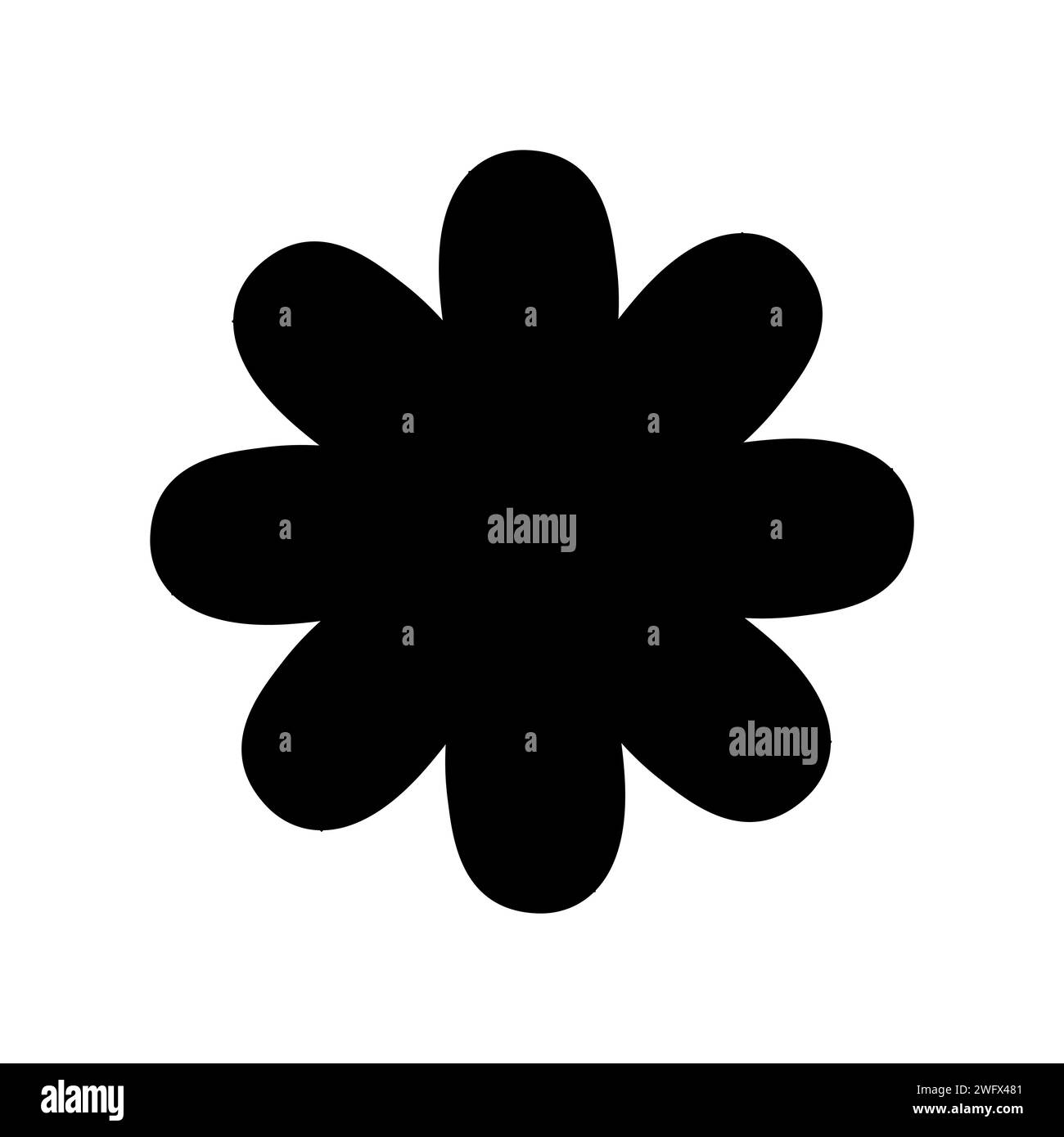 Vector flat hand drawn flower silhouette isolated on white background ...