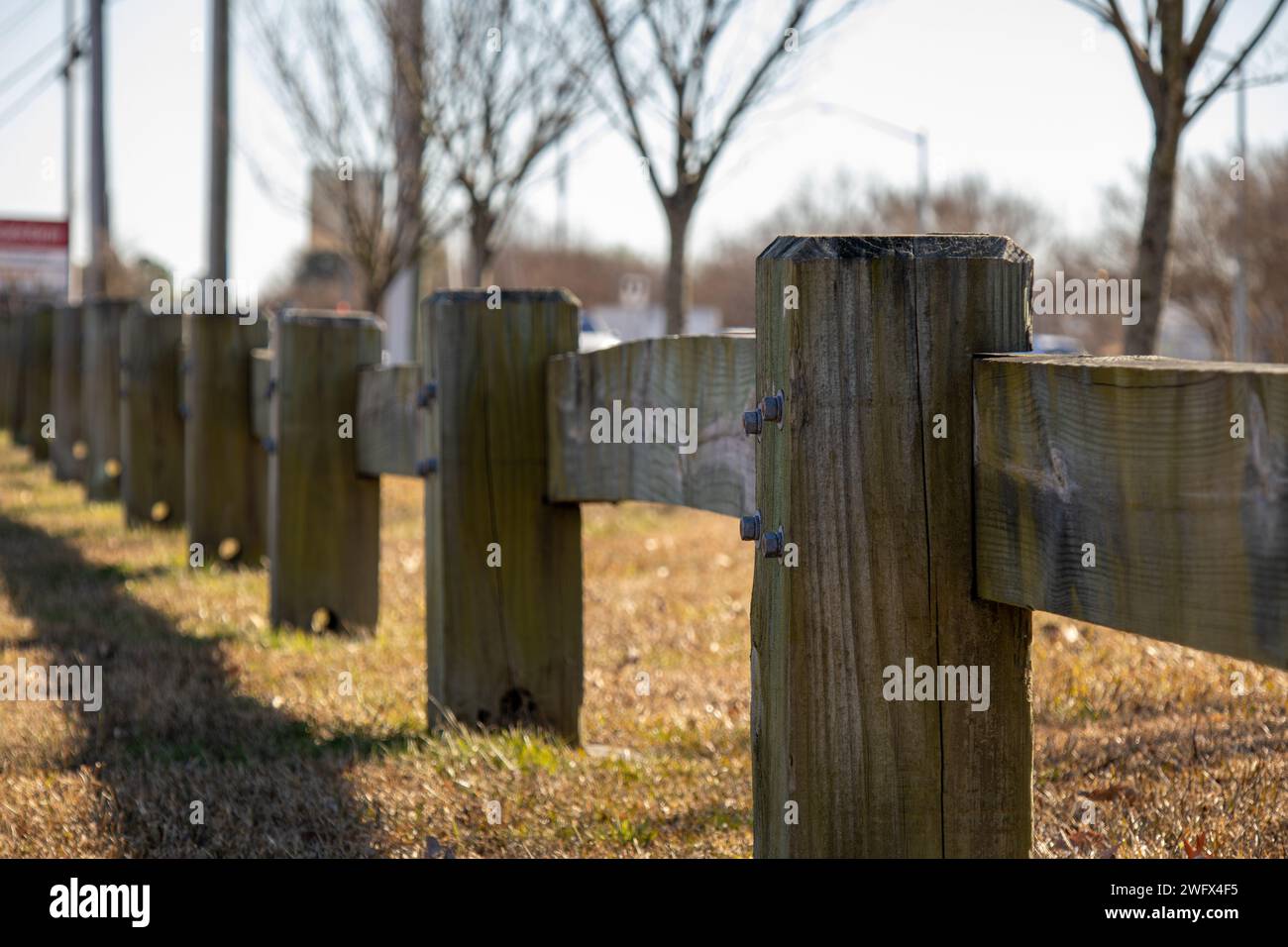 Closeup Small Wooden Park Fence Stock Photo - Alamy