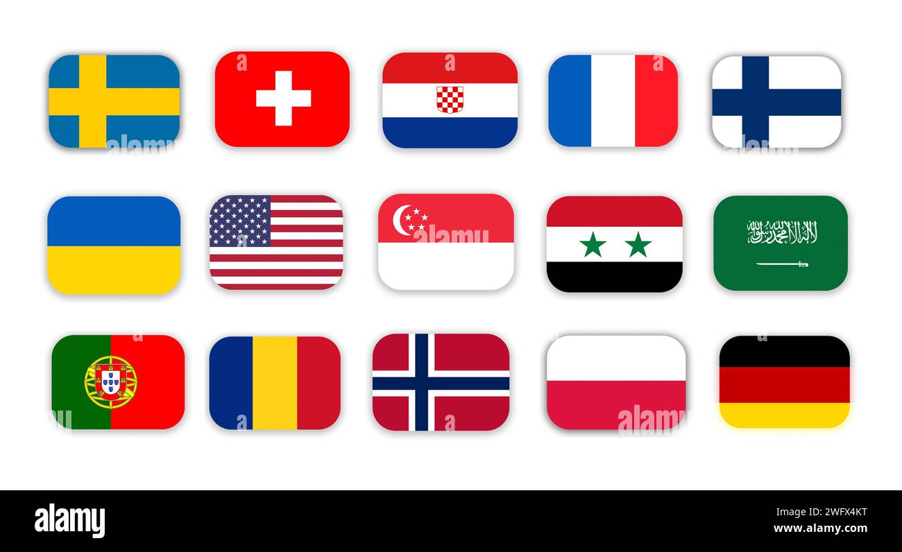 Set of flags of countries of the world. Flags collection. Set of flags illustration isolated on white background Stock Photo