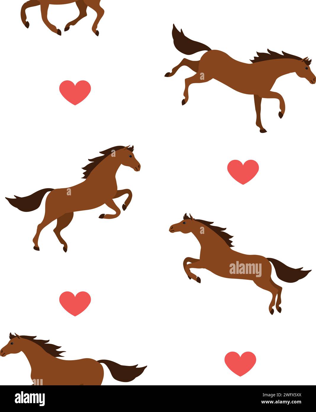 Vector seamless pattern of horses and hearts Stock Vector