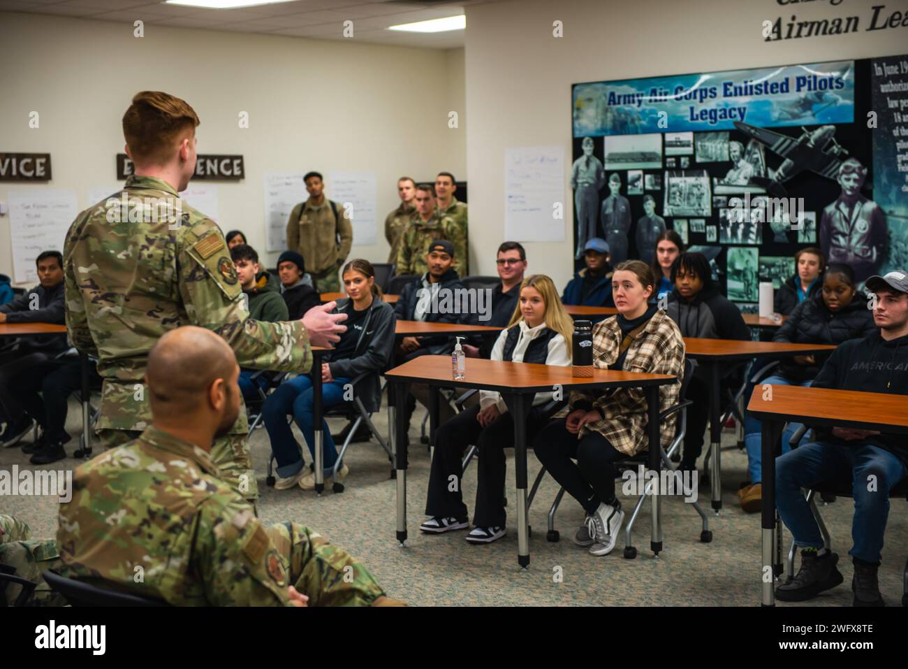 Airman Leadership School class members address recruits from the 338th ...