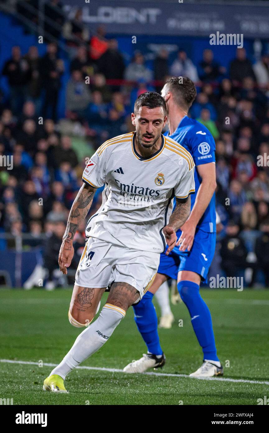 Getafe, Madrid, Spain. 1st Feb, 2024. Jose Luis Sanmartin Mato (Joselu) of Real Madrid seen celebrating his goal during the La Liga EA Sports 2023/24 football match between Getafe vs Real Madrid at Coliseum stadium in Getafe, Spain. (Credit Image: © Alberto Gardin/ZUMA Press Wire) EDITORIAL USAGE ONLY! Not for Commercial USAGE! Stock Photo