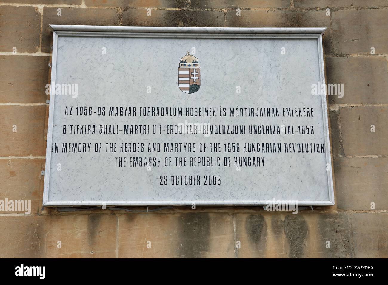 Hungarian Revolution commemorative plaque in Valletta at Lower Barrakka Gardens Stock Photo