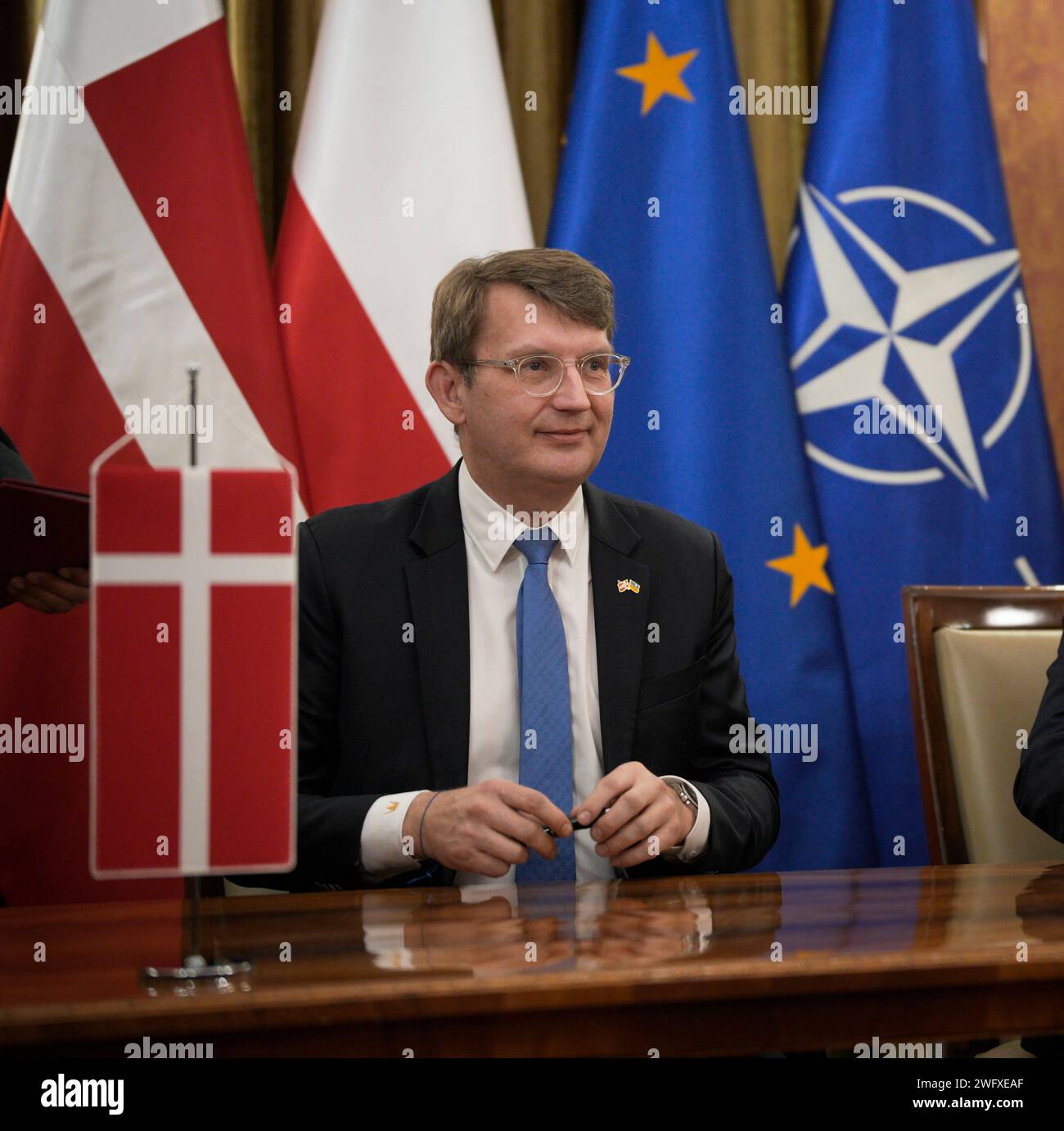 Deputy Prime Ministers Troels Lund Poulsen and Wladislaw Kosiniak-Kamysz meet at the Chancellery of the Prime Minister in Warsaw, Poland on 01 Februar Stock Photo