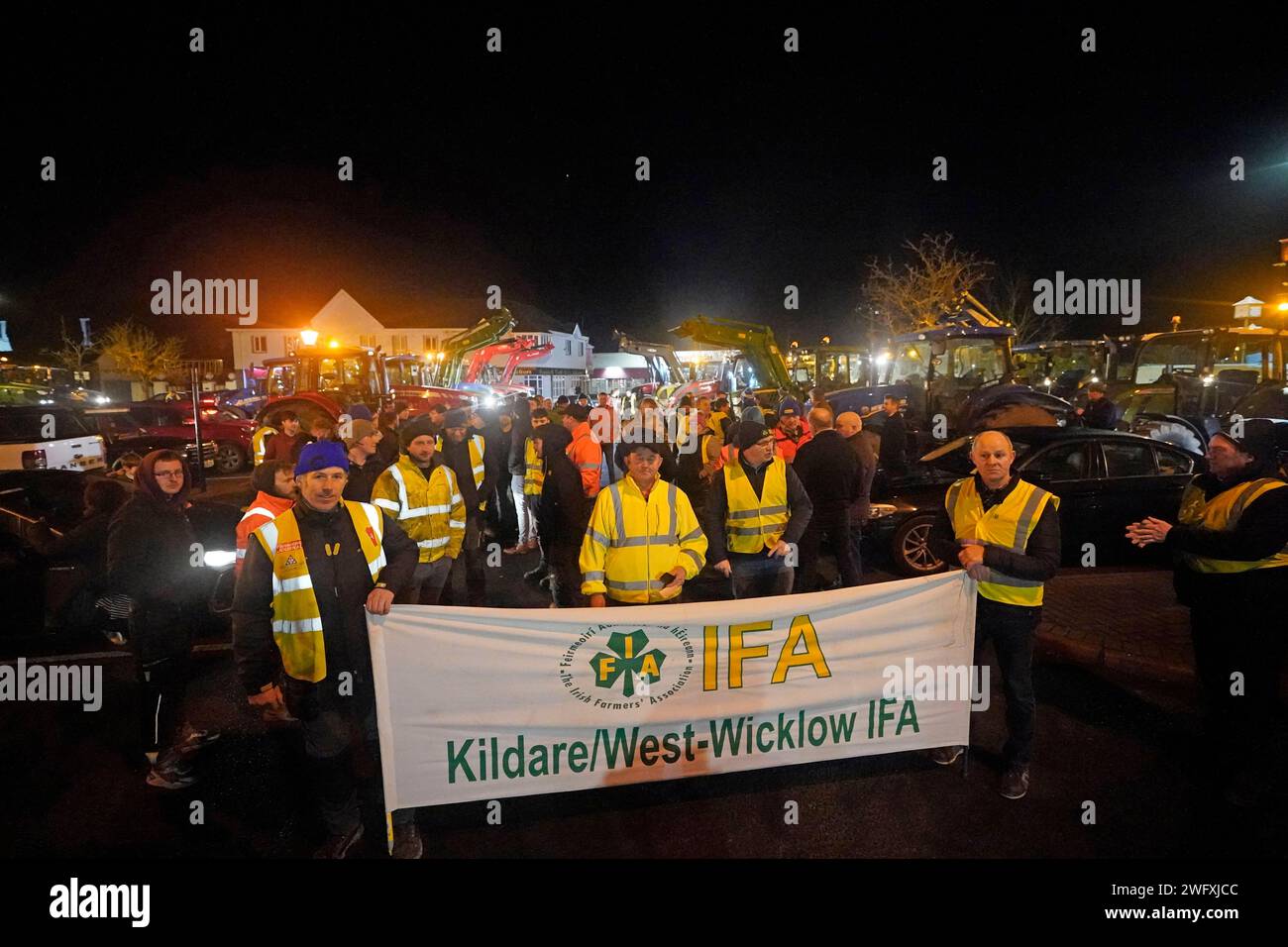 Protesting farmers in Athy, County Kildare show solidarity with EU-wide protests as the Taoiseach has said it 'wouldn’t be fair' to ratify the EU-Mercosur trade deal in its current form. Picture date: Thursday February 1, 2024. Stock Photo