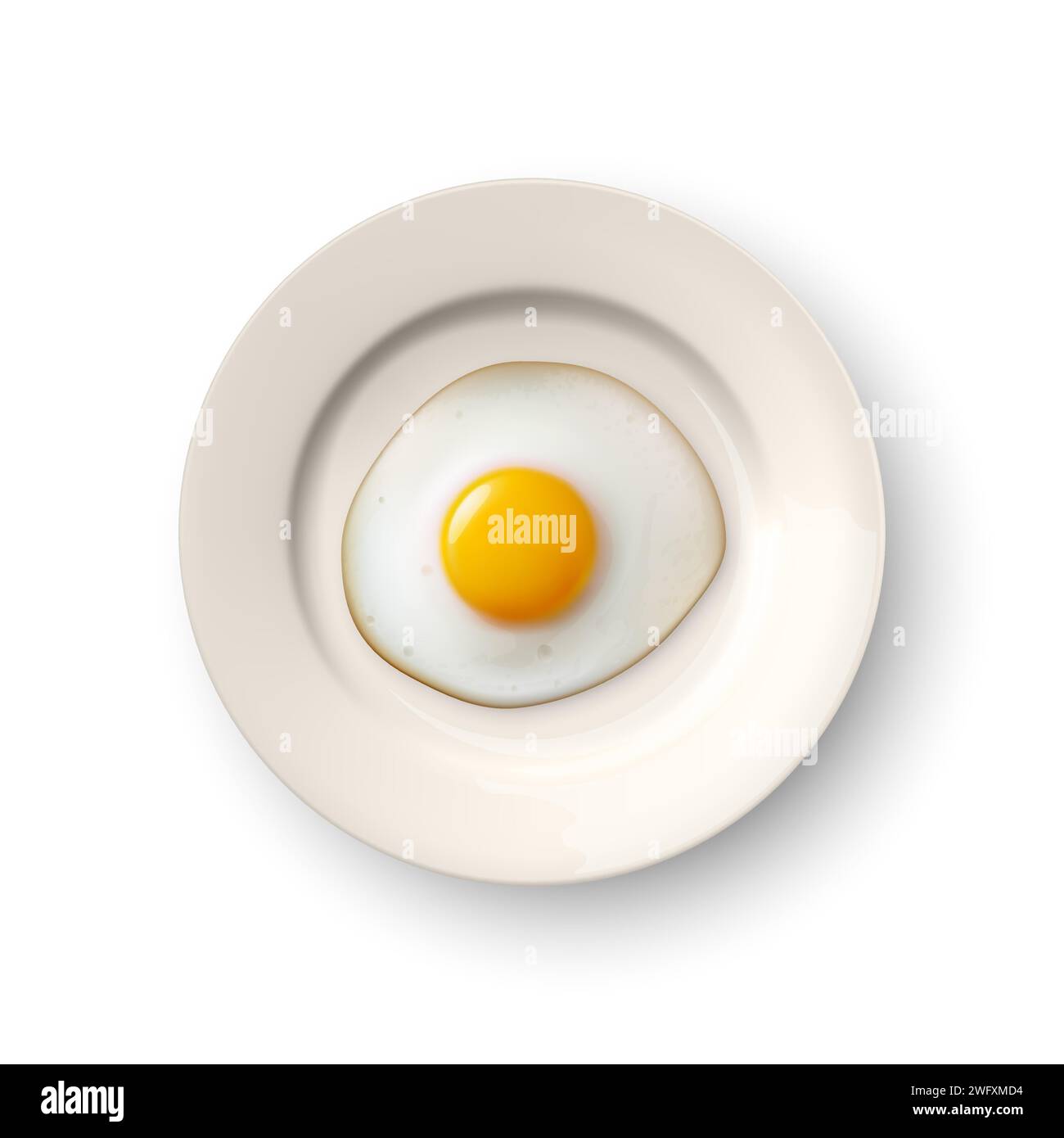 Vector 3d Realistic Fried Egg on a Dish Plate Closeup Isolated in Top View. Design Template of Scrambled Eggs, Fried Egg, Omelette. Delicious Stock Vector