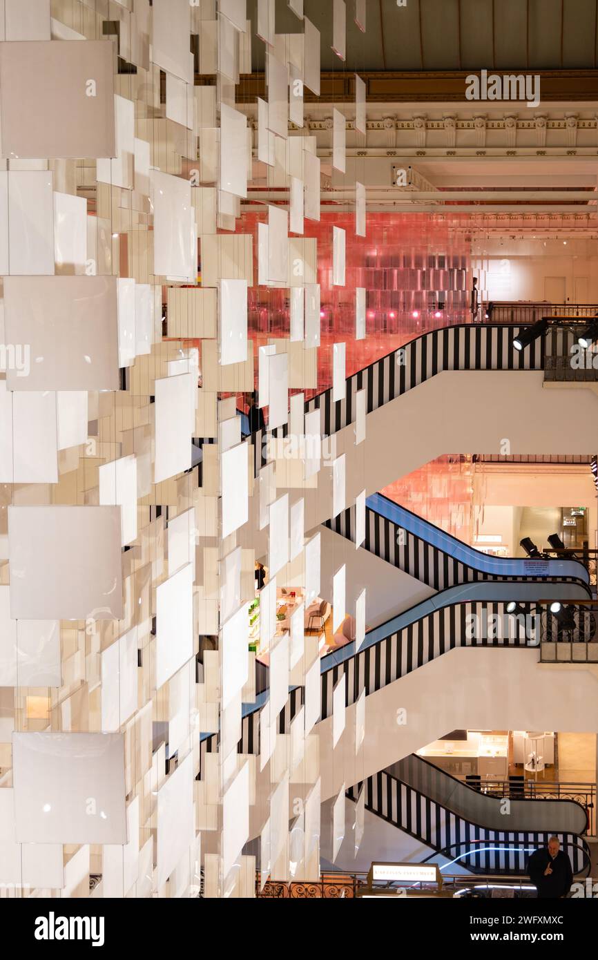 Paris, France, Le Bon Marche department store decorated by Daniel Buren, Editorial only. Stock Photo