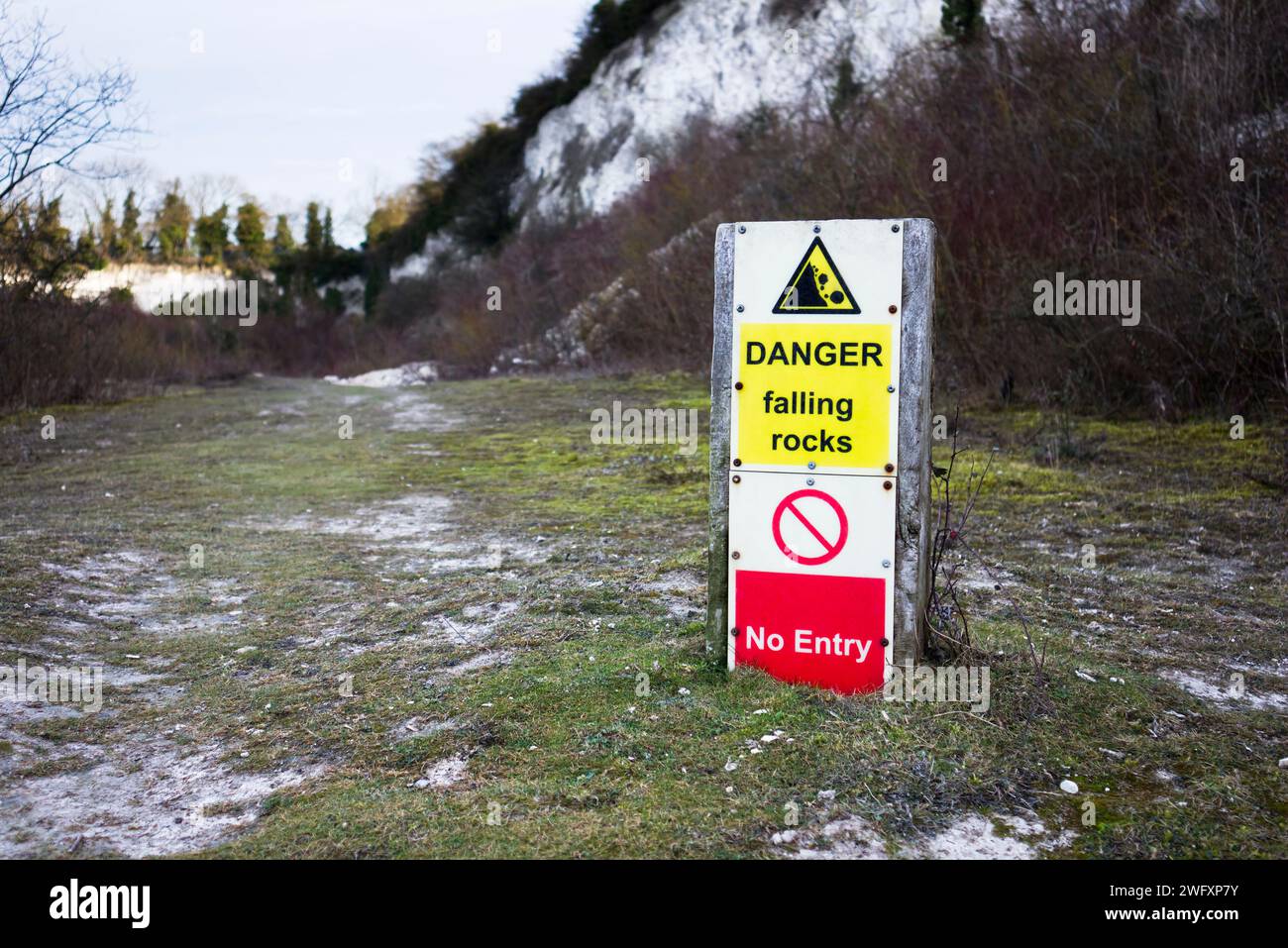 Danger Falling Rocks and No Entry Sign at Cherry Hinton Chalk Pits ...