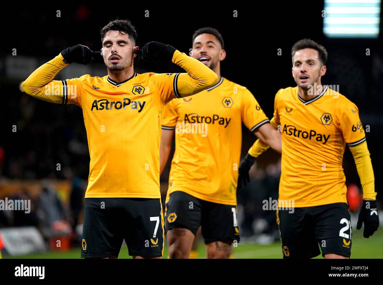 Wolverhampton Wanderers' Pedro Neto (left) celebrates scoring their ...