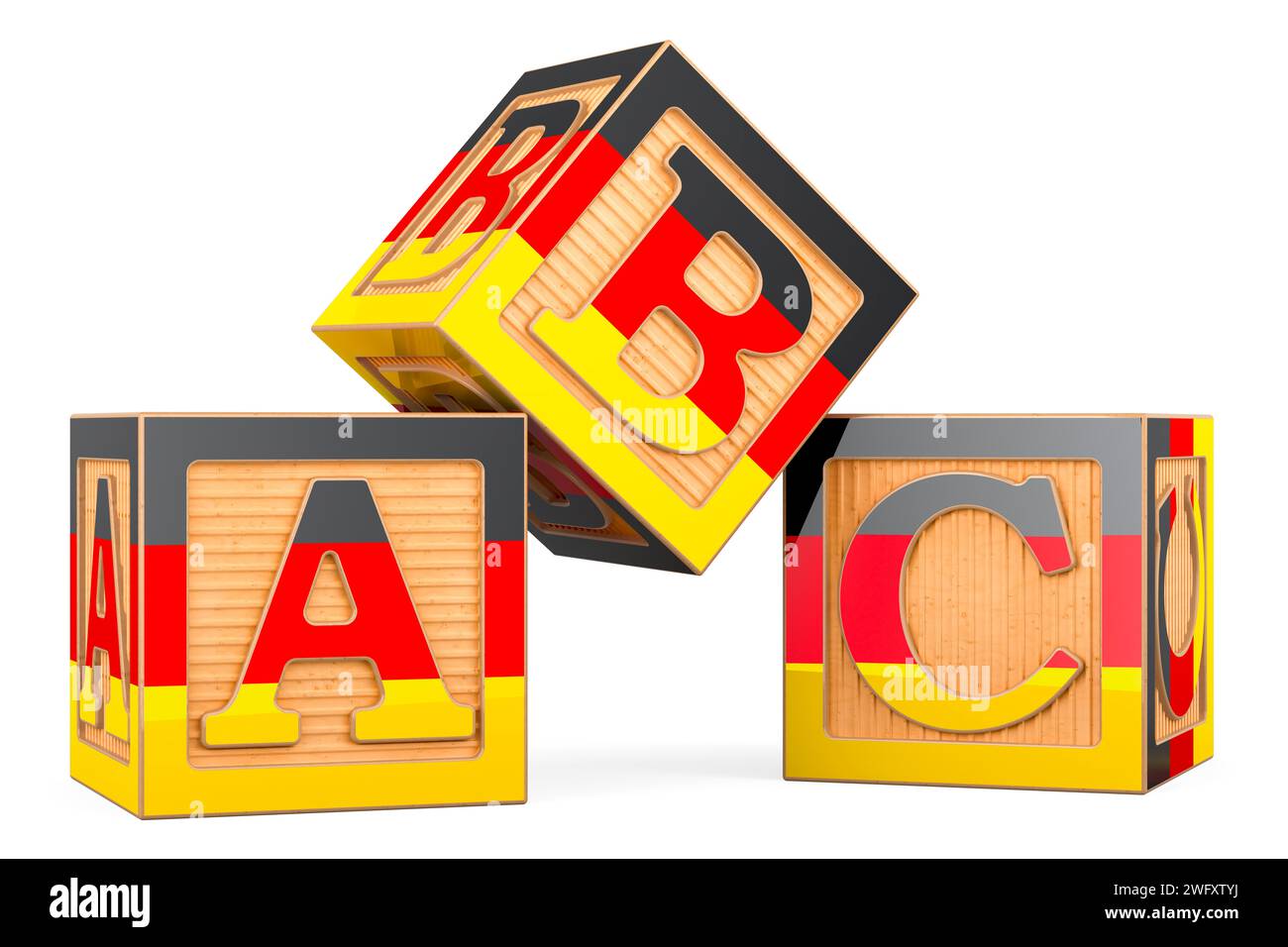ABC cubes with the German flag. 3D rendering isolated on white ...
