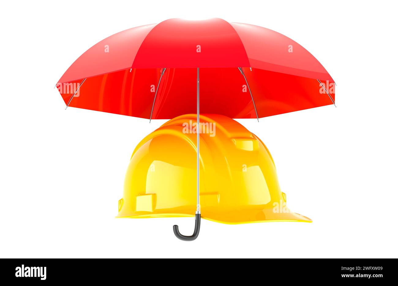 Construction Hard Hat under umbrella, 3D rendering isolated on white