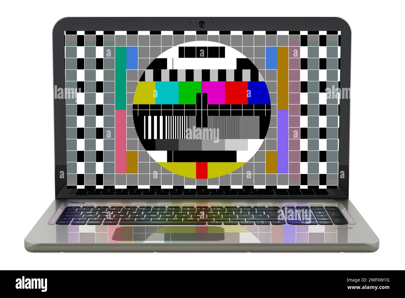 Laptop with test card on the screen, problem with connection, concept. 3D rendering isolated on white background Stock Photo