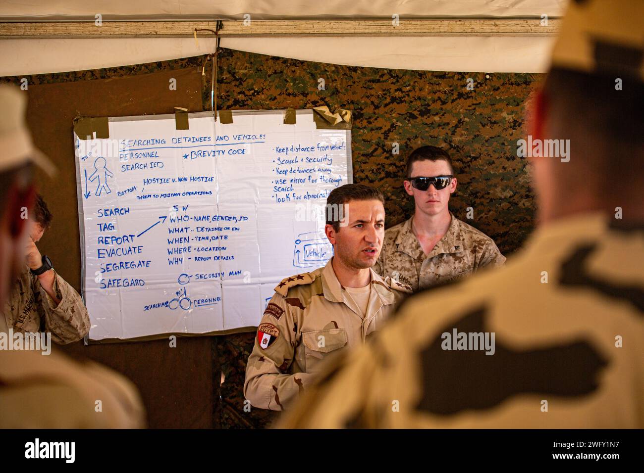 An Egyptian officer briefs a combined class of U S Marines with Marine An Egyptian officer briefs a combined class of U S Marines with Marine