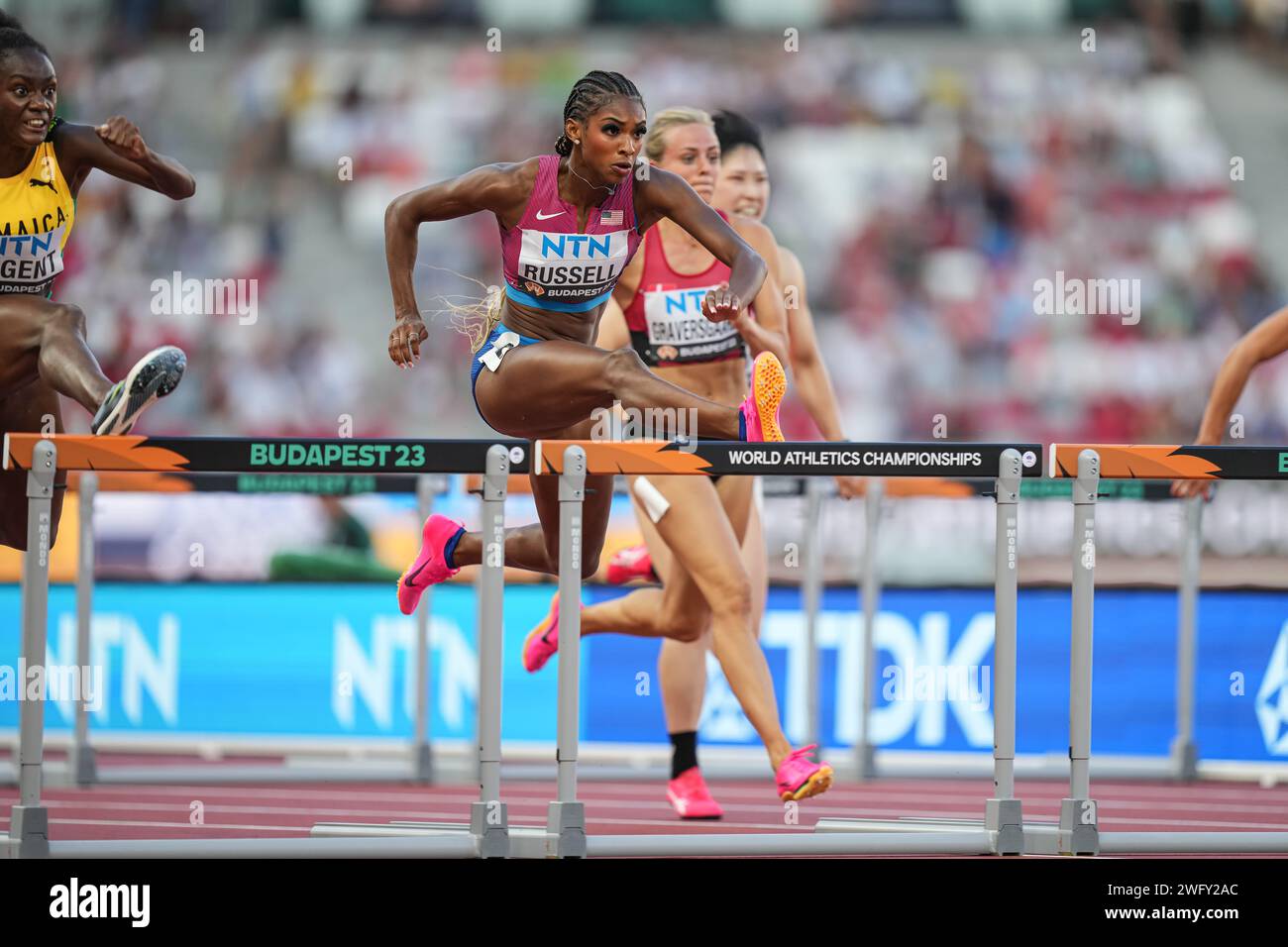 Masai RUSSELL participating in the 100 meters hurdles at the World