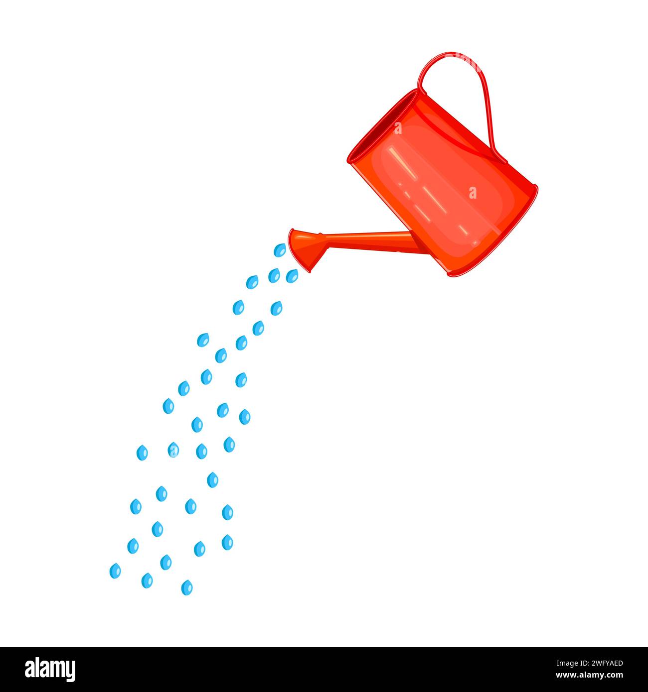 Watering can. Drops of water falling from red watering can. Gardening tool or agricultural implement for horticulture, plant and flowers cultivation. Stock Vector