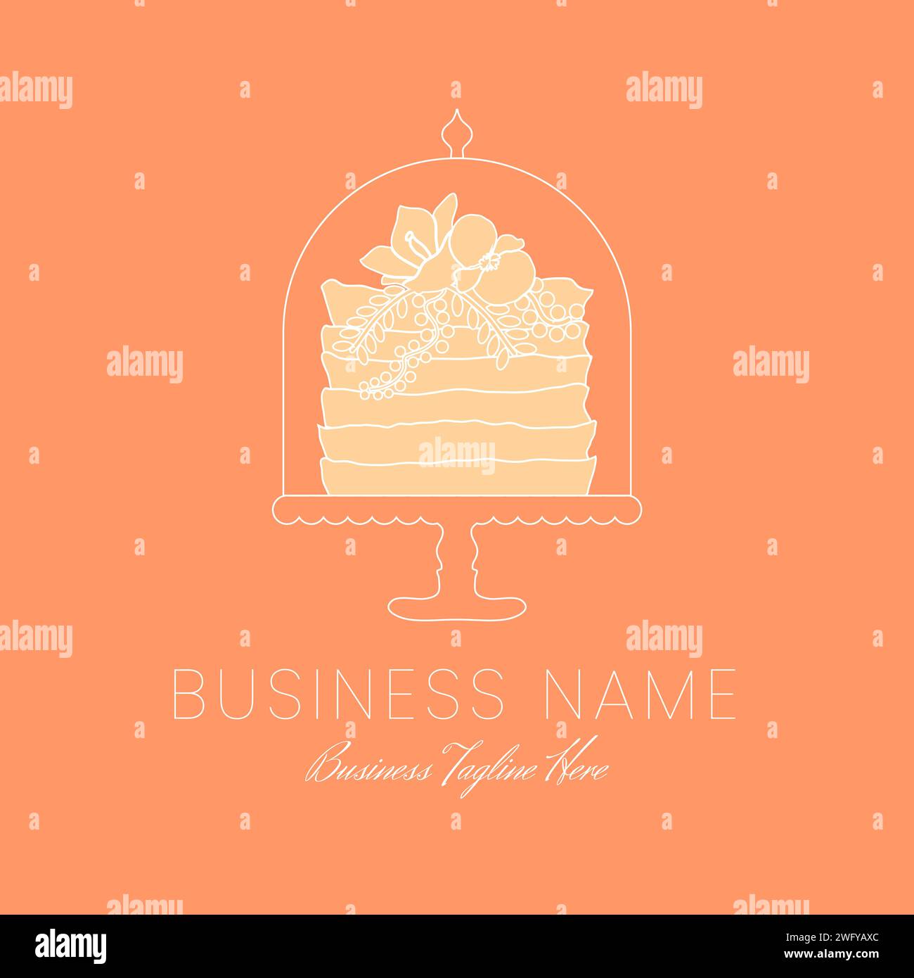 Orange Cake Outline Logo for Bakery in Clean Style with Flowers Stock ...