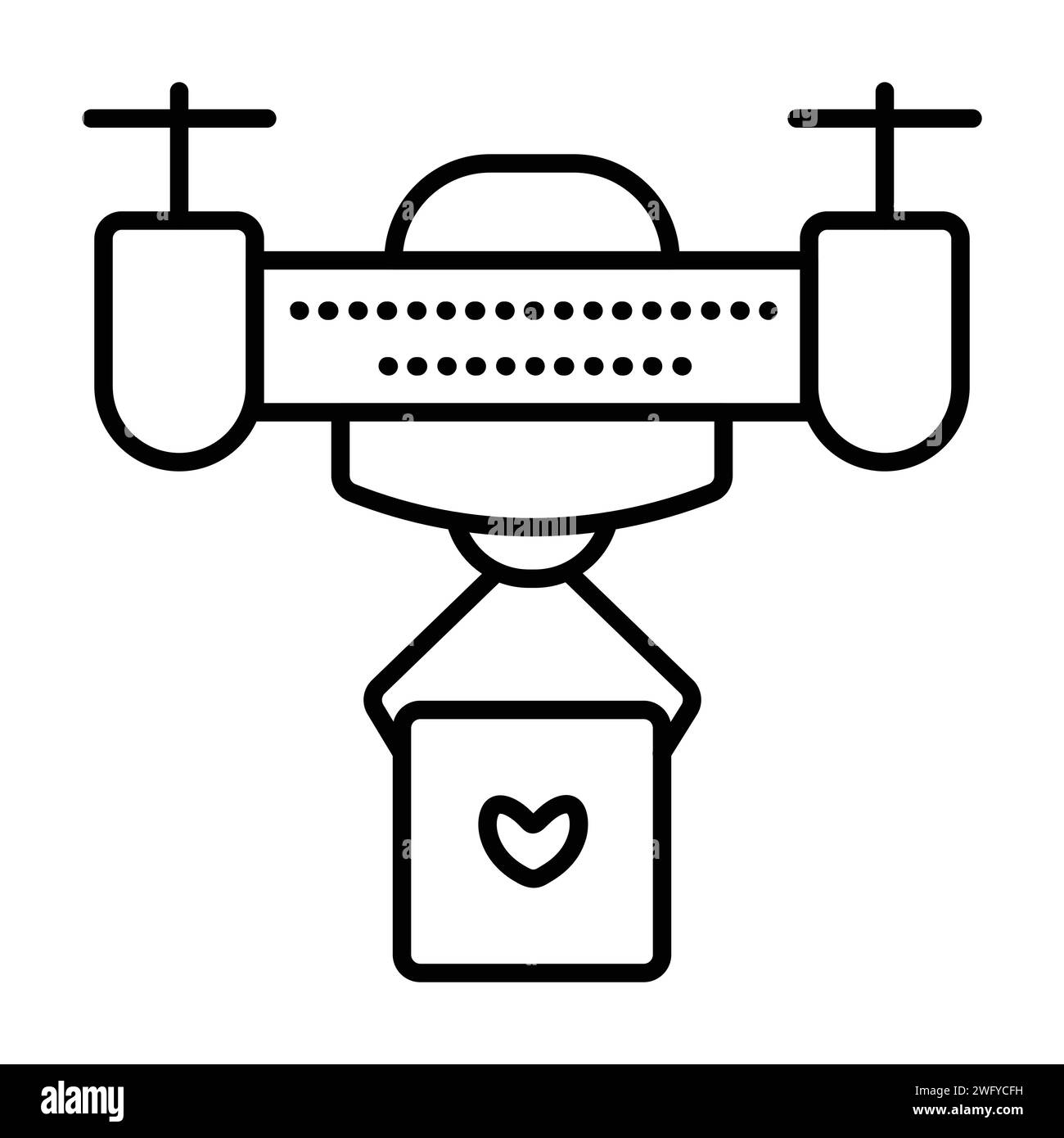 Drone delivers a package, black line vector icon Stock Vector