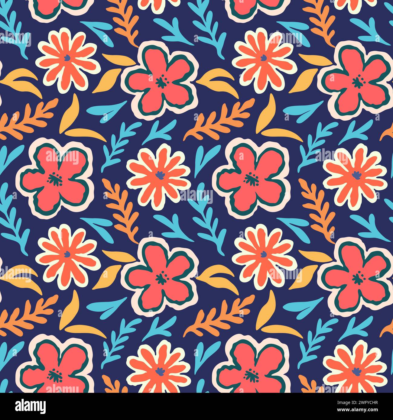 Seamless pattern with doodle floral elements. Vector illustration Stock ...