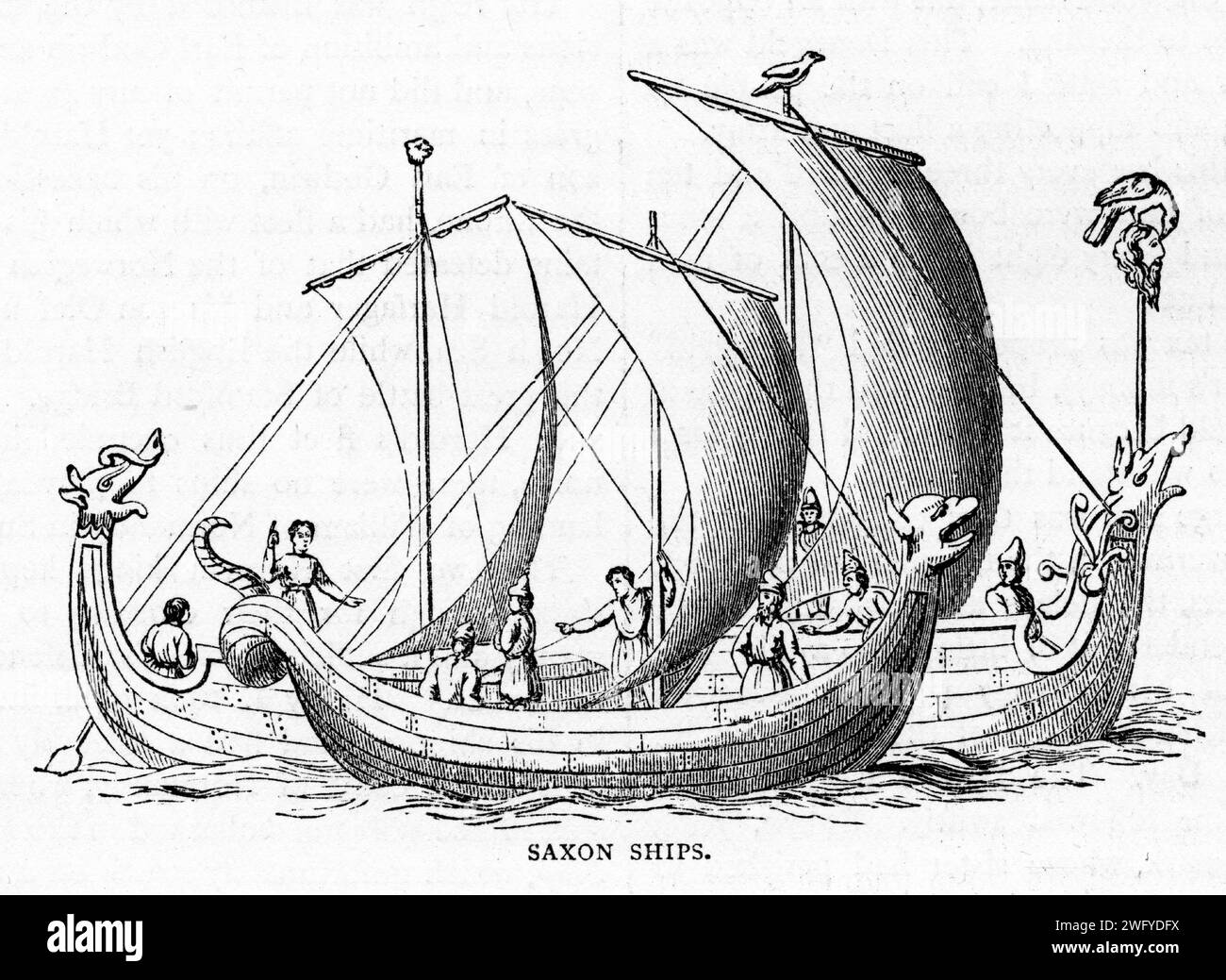 Engraving of Saxon ships at the time of William I, published circa 1900 Stock Photo