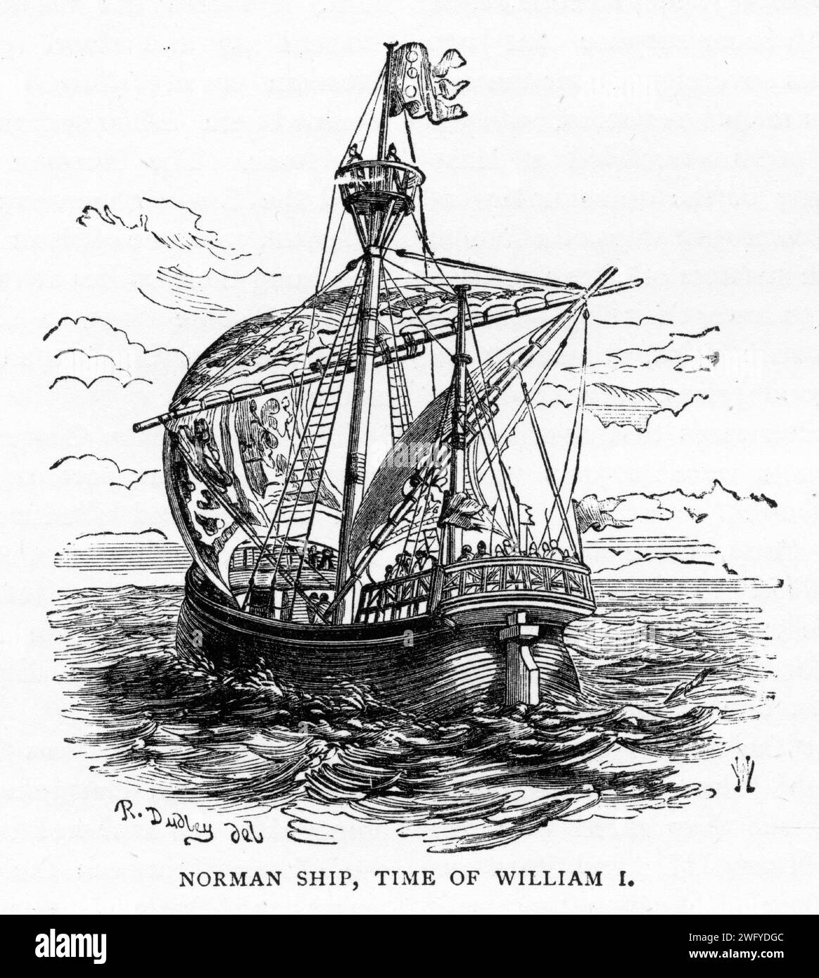 Engraving of a Norman ship at the time of William I, published circa 1900 Stock Photo