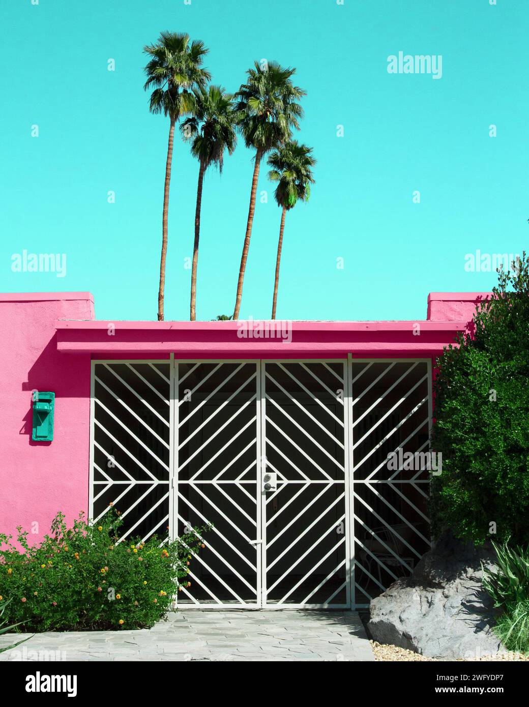 Pink midcentury modern house Stock Photo Alamy