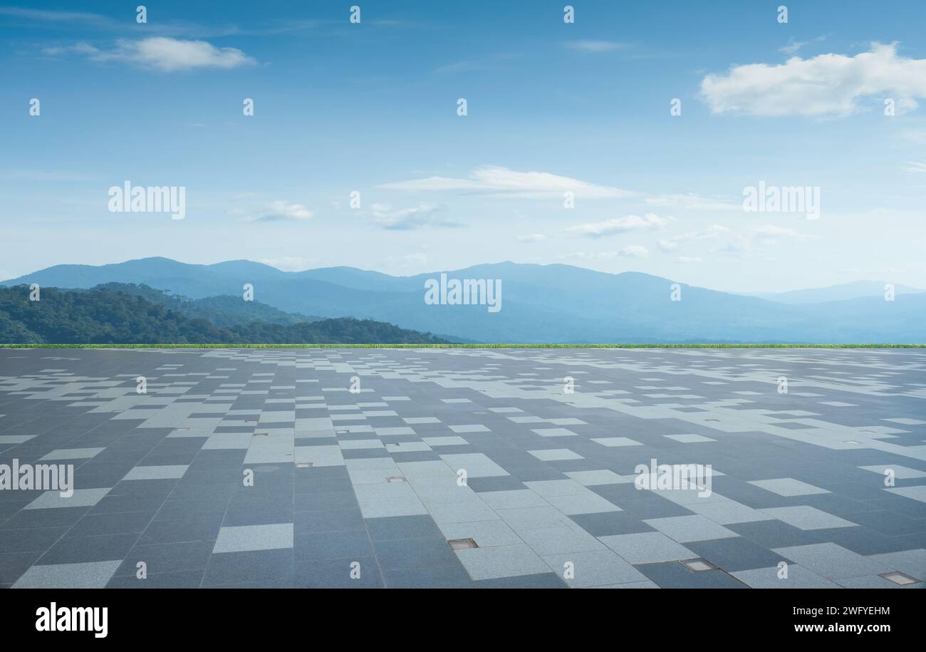 Empty square marble floor with nature landscape background Stock Photo