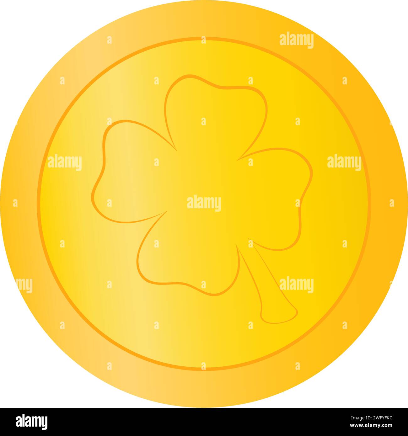 Gold coin with four leaf clover isolated. Symbol of St. Patrick's Day ...